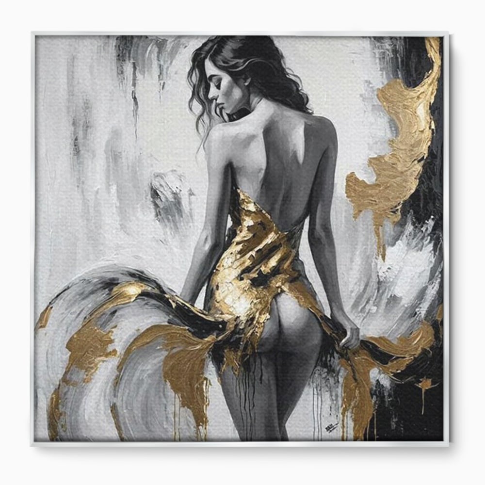 Tablou canvas cu tablou canvas cu silueta de femeie, in rama de aluminiu argintiu